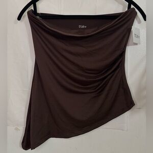 Women’s Casual Brown Asymmetric Hem Fitted Tube Top